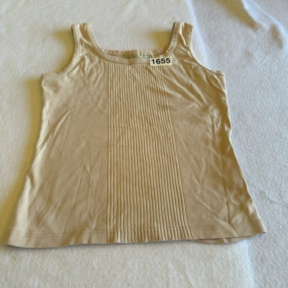 St Johns Bay Pintuck Tank Top Womens Beige M Cotton Ribbed Scoop Neck Sleeveless - Picture 2 of 6